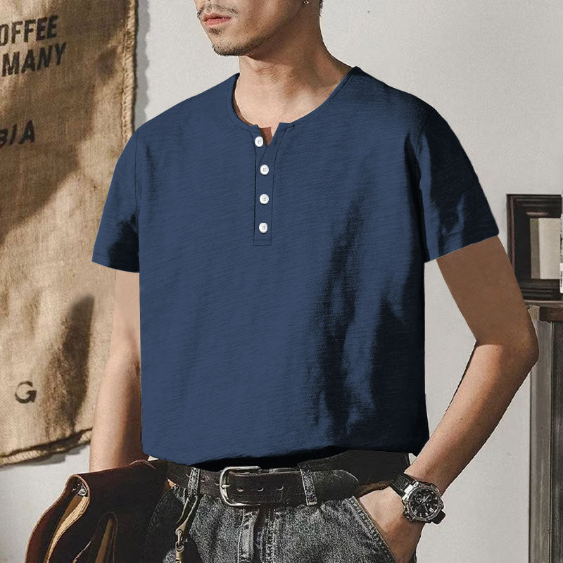 Herren hochwertiges Kurzarm-Henley-T-Shirt mit modischen Knöpfen und bequemer Passform Echoarchiv