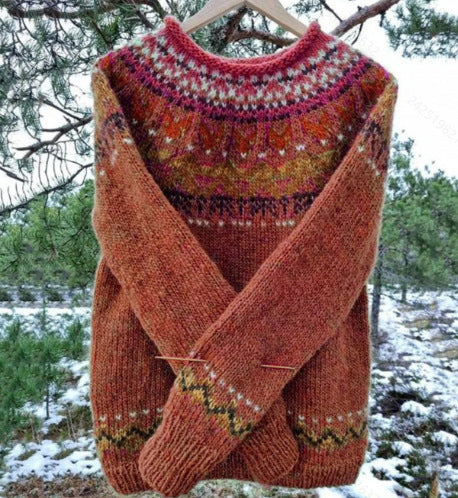 Damen nan Norwegerpullover aus Wollmix mit Rundhalsausschnitt und traditionellem Fair-Isle-Yoke Echo Archiv