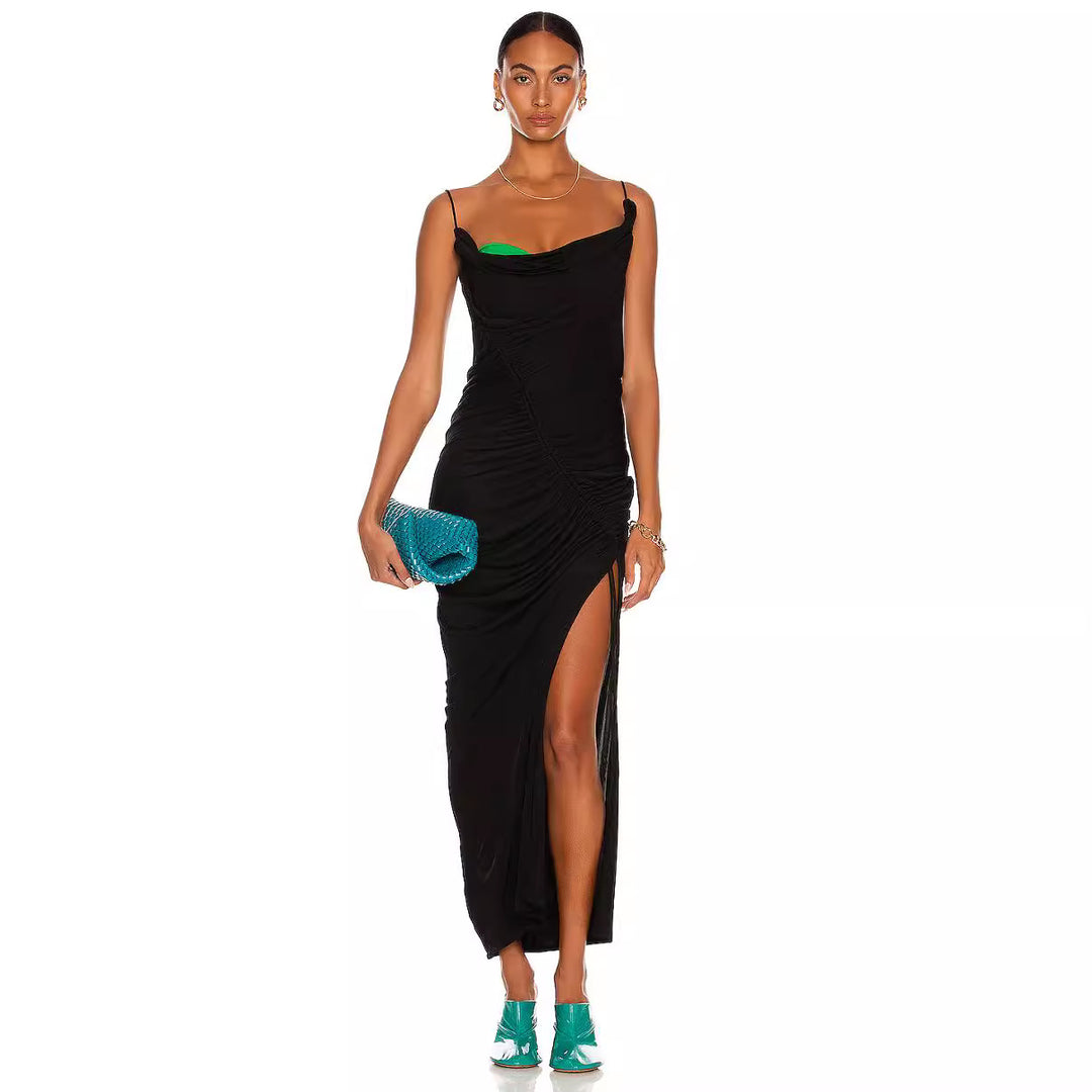 Damen drapiertes Maxikleid mit seitlichem Schlitz und asymmetrischem Schnitt Echo Archiv