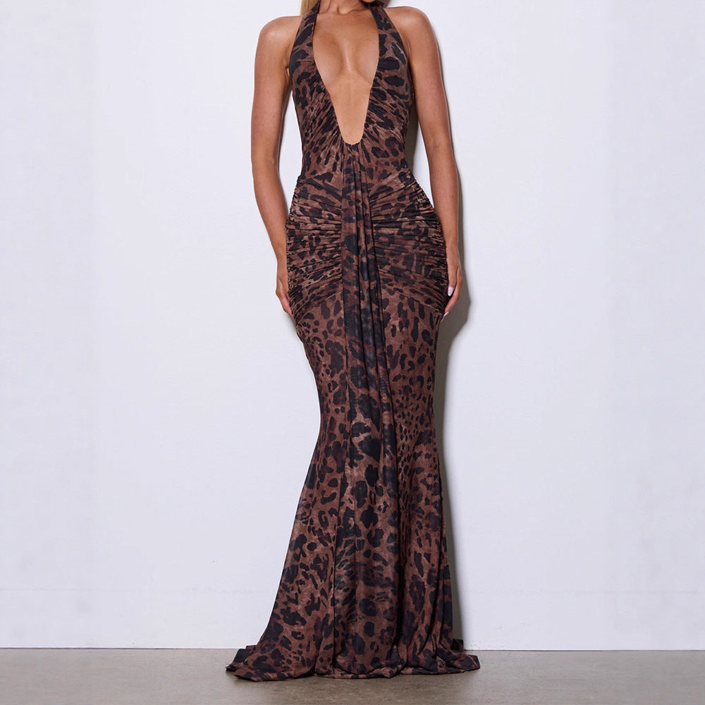Damen Elegantes Glamour-Kleid mit tiefem V-Ausschnitt und Raffung Echo Archiv