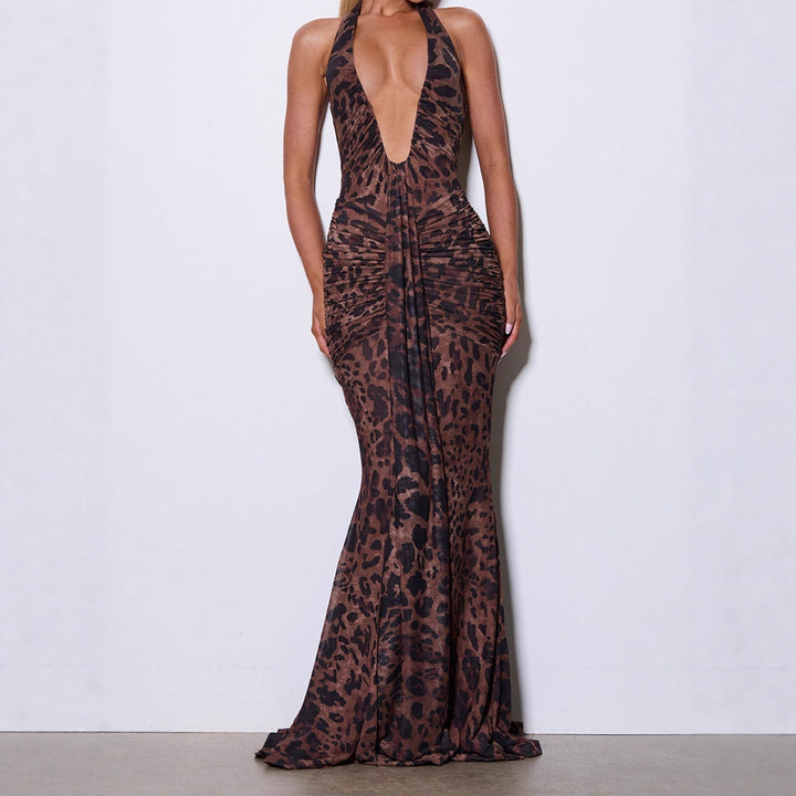 Damen Elegantes Glamour-Kleid mit tiefem V-Ausschnitt und Raffung Echo Archiv