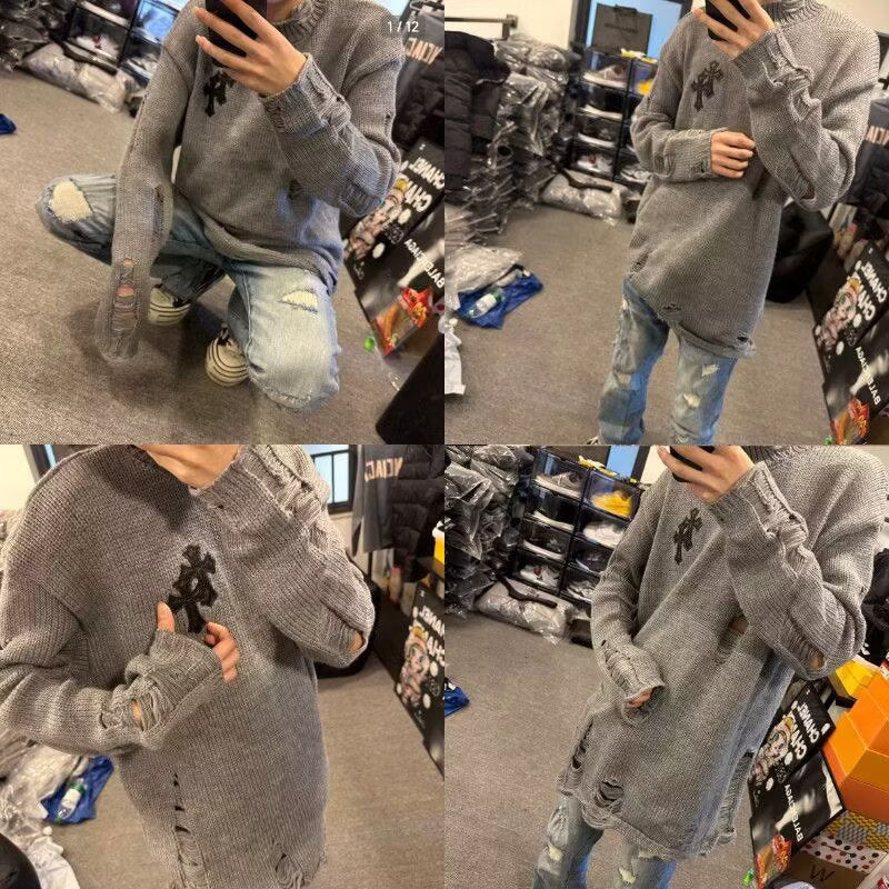 Damen Modischer Grobstrickpullover mit Rollkragen und distressed Design Echoarchiv