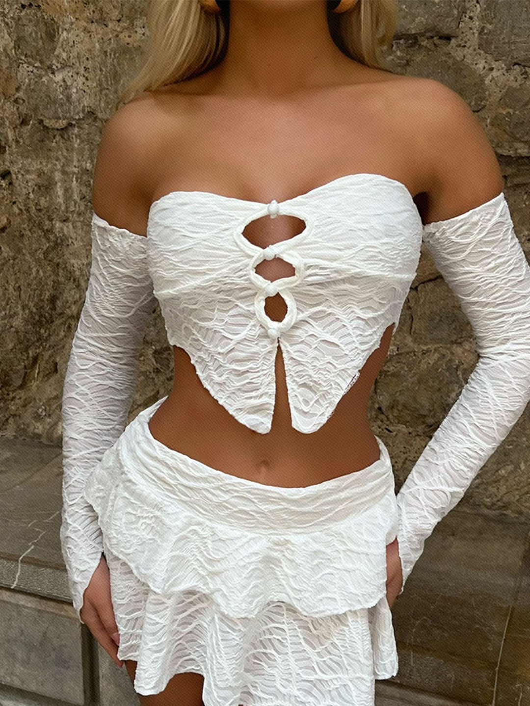 Damen Cropped Oberteil mit einzigartigem Knotendesign und raffinierten Ärmeln Echo Archiv