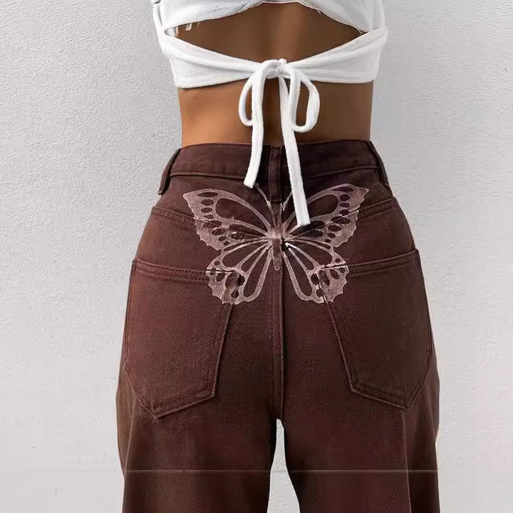Damen nan hochgeschnittene Denim-Jeans mit geradem Bein, extra Länge und relaxed-fit Silhouette Echo Archiv