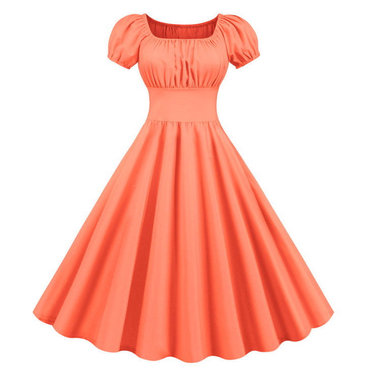 Damen A-Linien Kleid mit Puffärmeln und Taillierung Echoarchiv