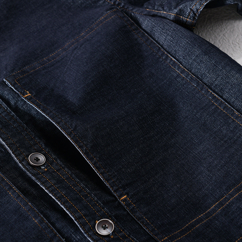 Herren Strukturierte Denim-Twill-Überhemdjacke mit großen aufgesetzten Taschen Echoarchiv