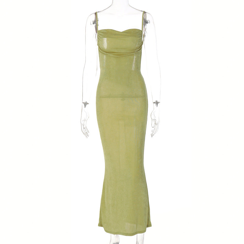 Damen Stilvolles Trägerkleid mit elastischem Netzstoff Echo Archiv