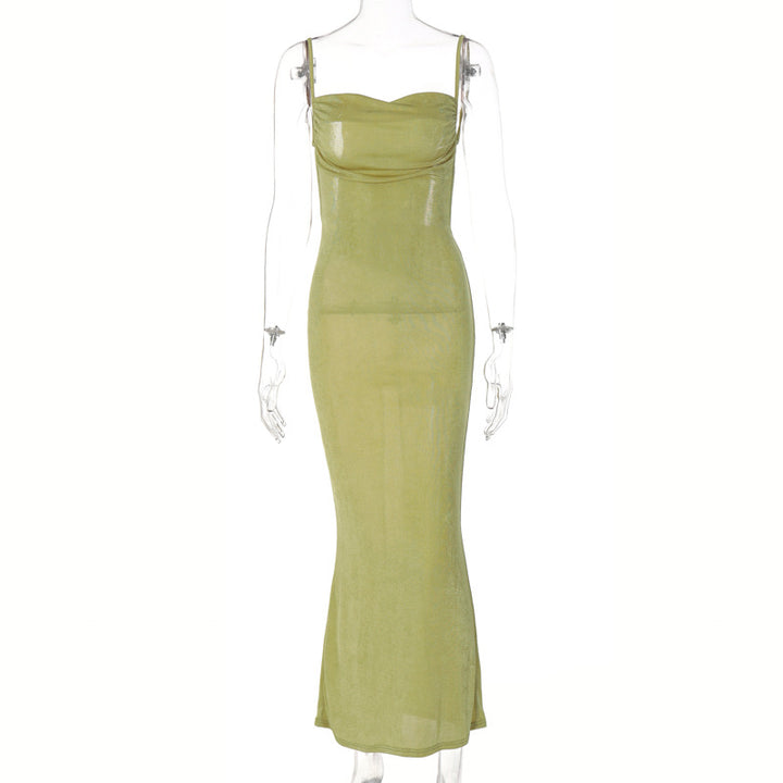 Damen Stilvolles Trägerkleid mit elastischem Netzstoff Echo Archiv