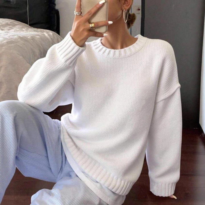 Damen Weit geschnittener Feinstrickpullover mit Rundhalsausschnitt und gerippten Bündchen – Mavelle
