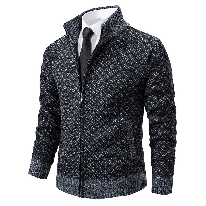 Herren nan gemusterte Strickjacke mit Stehkragen und durchgehendem Reißverschluss Echo Archiv