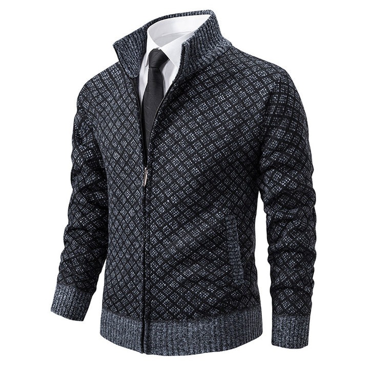 Herren nan gemusterte Strickjacke mit Stehkragen und durchgehendem Reißverschluss Echo Archiv