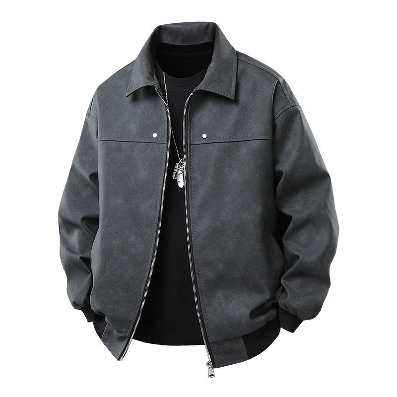 Herren lässige Kunstlederjacke mit weitem Schnitt und praktischen Reißverschlusstaschen Echoarchiv