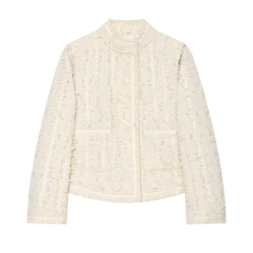 Damen Kurzjacke aus Bouclé-Tweed mit Fransendetails und Stehkragen Echo Archiv