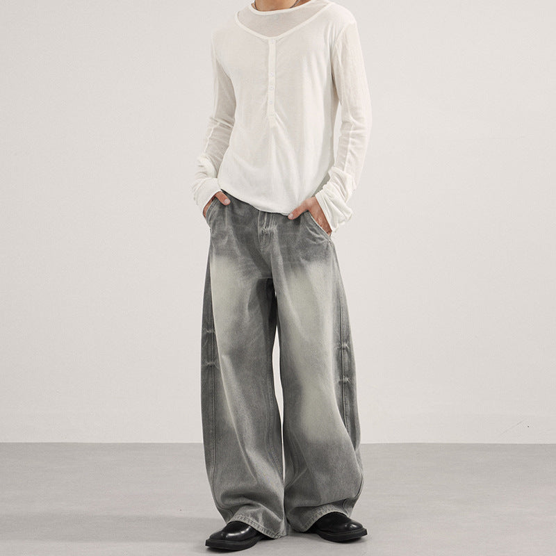 Herren Bodenlange Oversized-Denim-Palazzohose mit verwaschener Fade-Optik und tiefem Schritt Echo Archiv