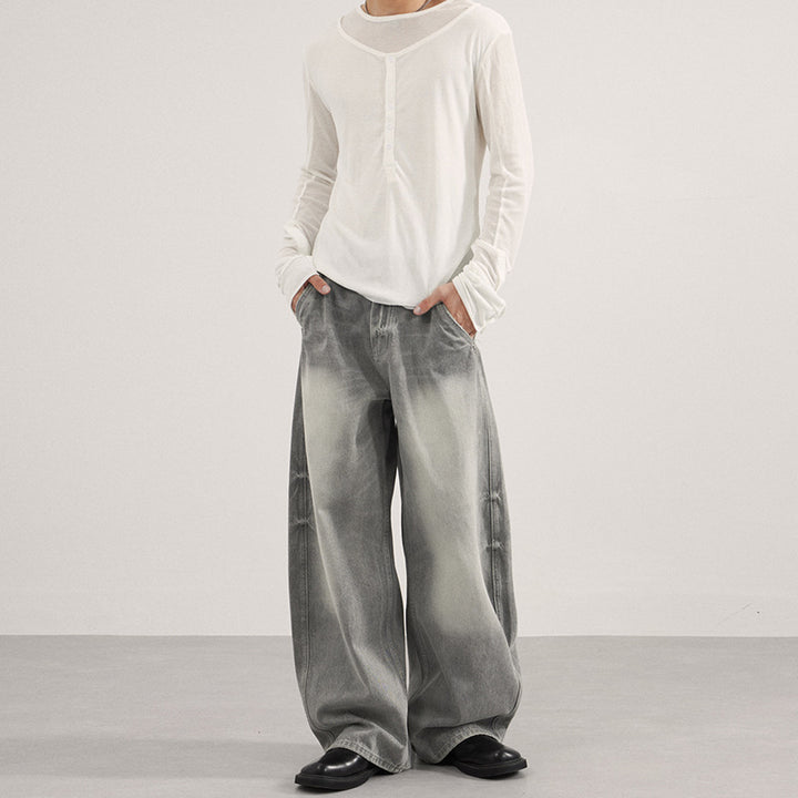 Herren Bodenlange Oversized-Denim-Palazzohose mit verwaschener Fade-Optik und tiefem Schritt Echo Archiv