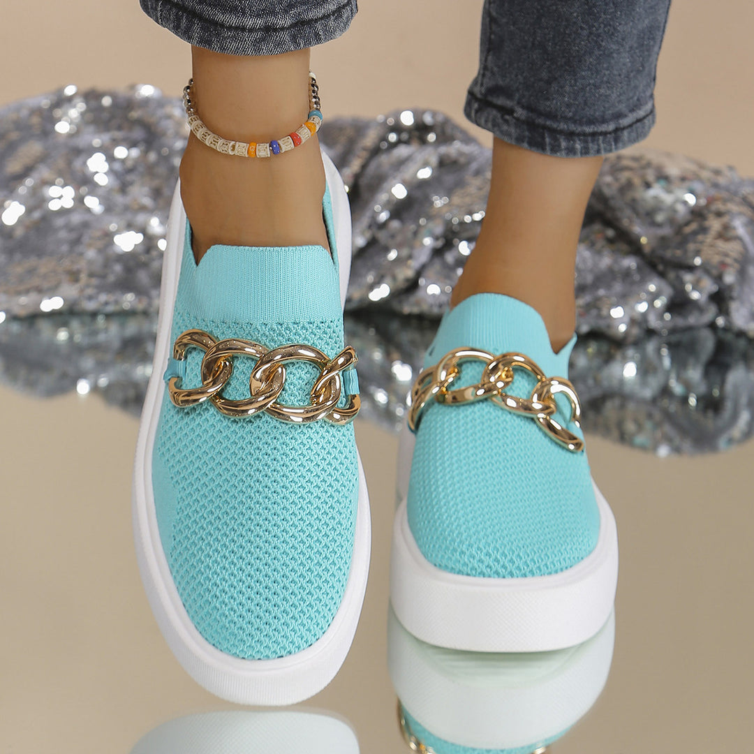 Damen Strick‑Slip‑On Sneaker mit Plateau‑Sohle und auffälliger Metallkettendeko Echo Archiv