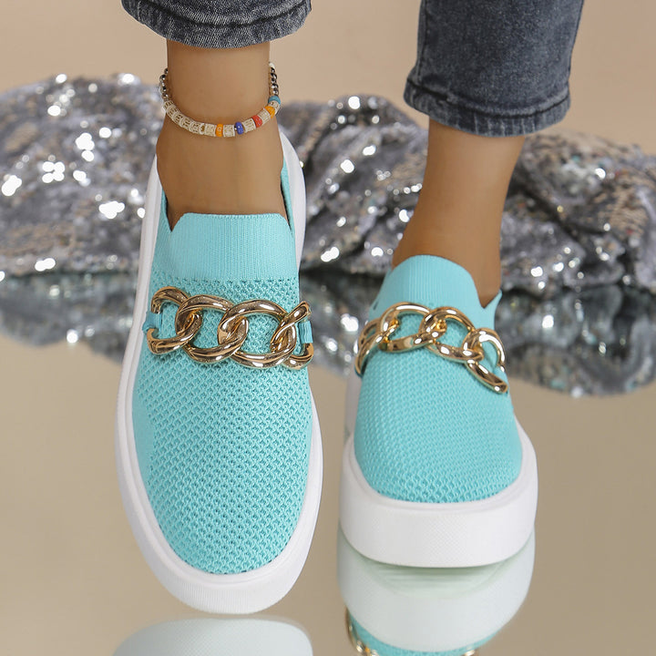 Damen Strick‑Slip‑On Sneaker mit Plateau‑Sohle und auffälliger Metallkettendeko Echo Archiv