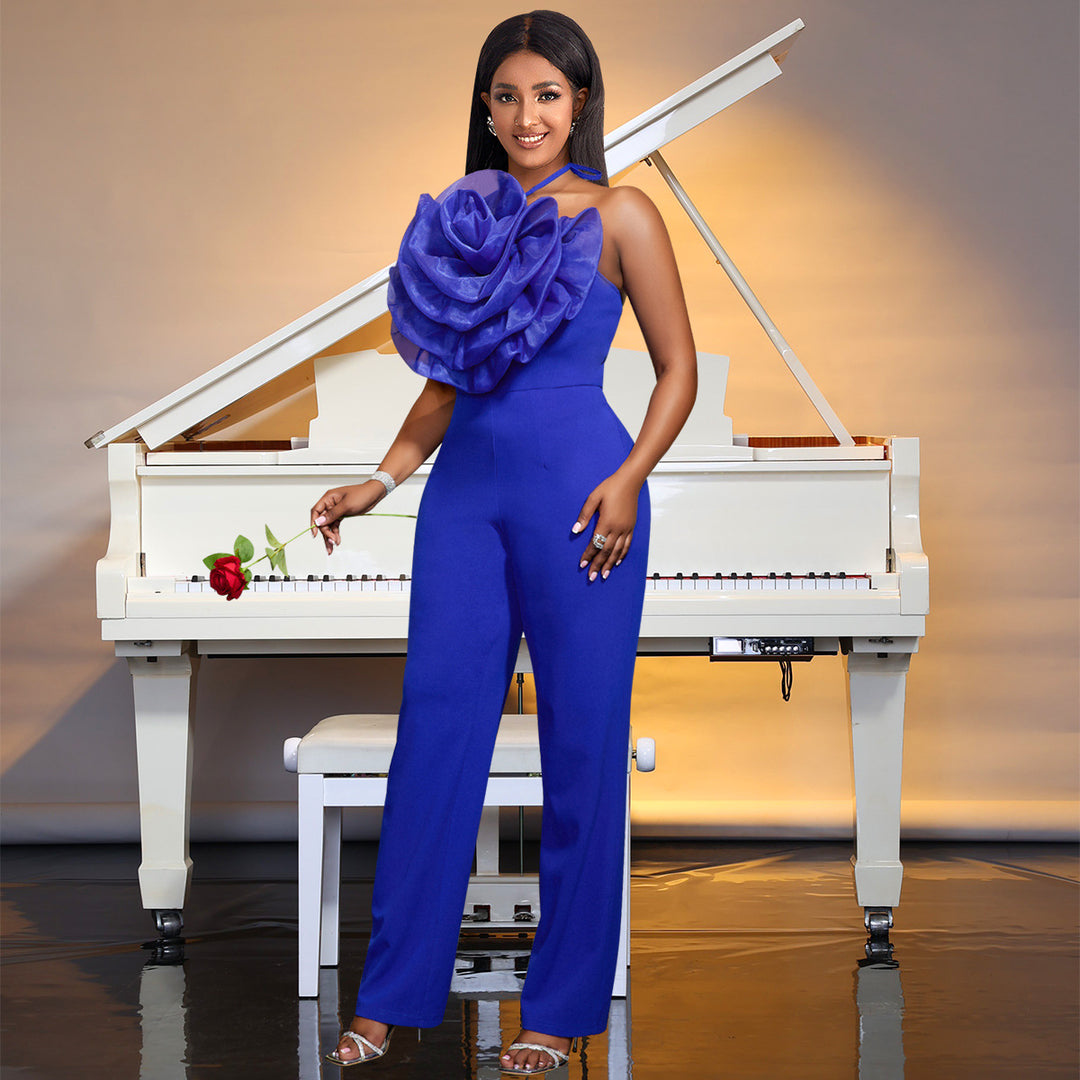 Damen eleganter Jumpsuit mit voluminösem Blumenkragen Echo Archiv