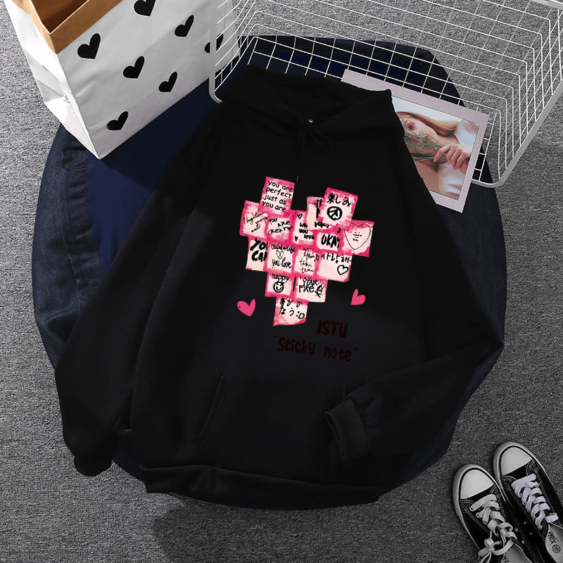 Damen Kapuzenpullover mit Sticky-Note Grafik, Kängurutasche und weichem Fleecefutter – Auréline