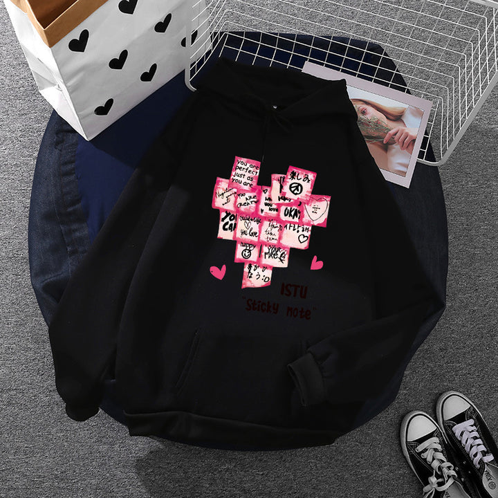 Damen Kapuzenpullover mit Sticky-Note Grafik, Kängurutasche und weichem Fleecefutter – Auréline