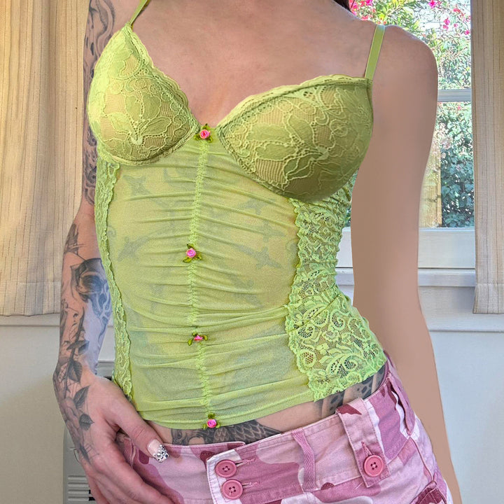 Damen Spitzen-Camisole mit wunderschöner Raffung und knopfartigen Akzenten Echo Archiv