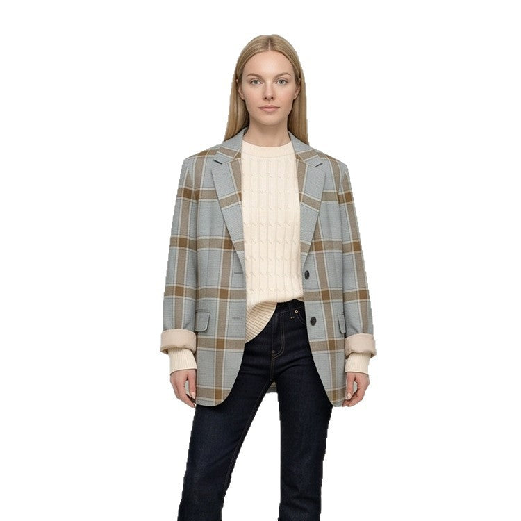 Damen Oversize-Karoblazer im Glencheck mit kastiger Silhouette und fallendem Revers Echoarchiv