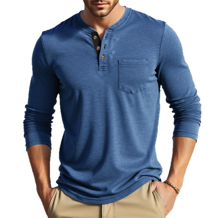 Herren Langarm-Henley-Shirt mit modischem Knopfdesign und praktischer Brusttasche Echoarchiv