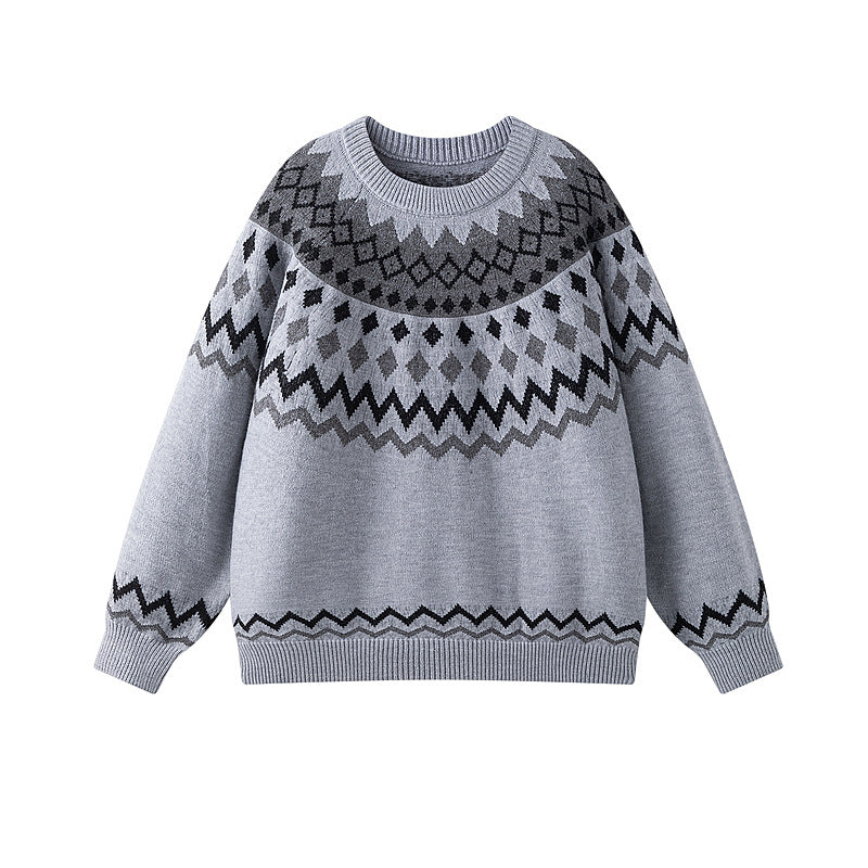 Damen Grobstrickpullover mit geometrischem Muster Echoarchiv