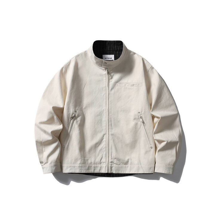 Herren Kurzjacke mit Stehkragen, verdecktem Reißverschluss und karierter Innenfütterung Echoarchiv