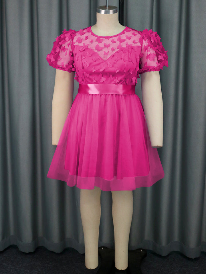 Damen Festliches Kleid mit transparenten Puffärmeln und zarten Schmetterlingsdetails Echo Archiv