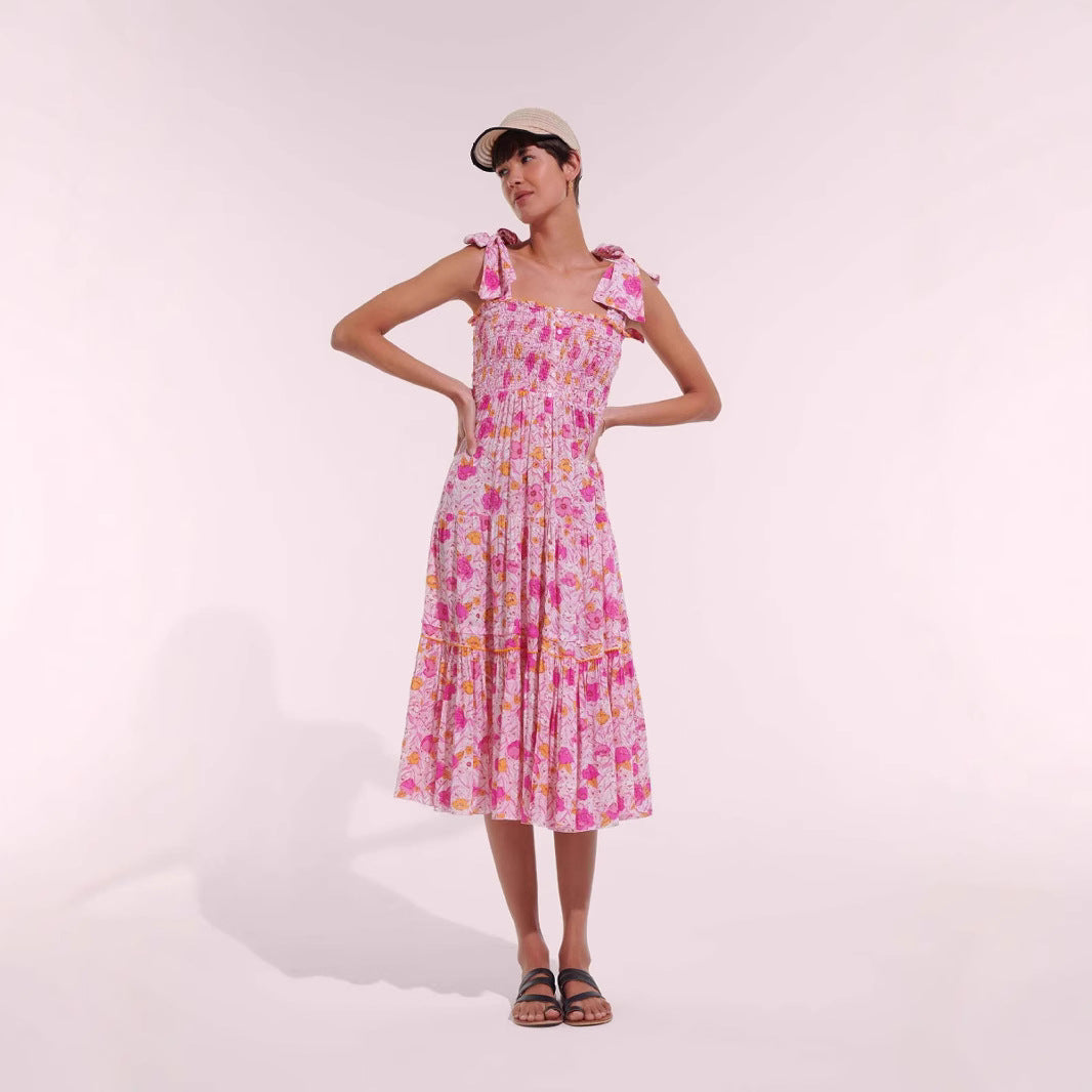 Damen Maxikleid mit floralem Rüschendesign und elastischem Oberteil Echo Archiv