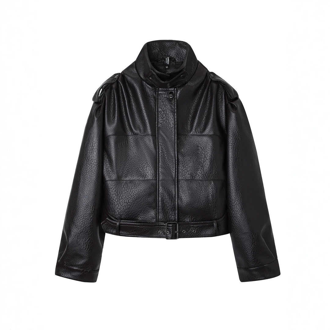 Damen Modische Kunstlederjacke mit Gürtel Echo Archiv