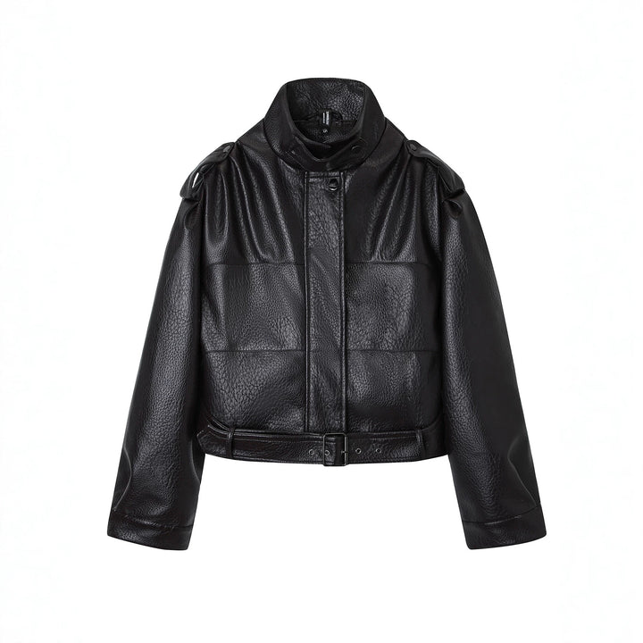 Damen Modische Kunstlederjacke mit Gürtel Echo Archiv
