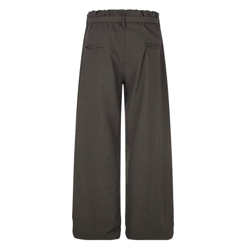 Damen Weite High‑Waist Palazzo‑Hose mit Paperbag‑Bund, Bundfalten und Bindegürtel Echoarchiv