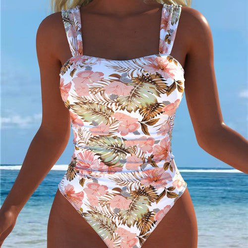 Damen Einteiliger Badeanzug mit floralen Akzenten und breiten Trägern Echo Archiv