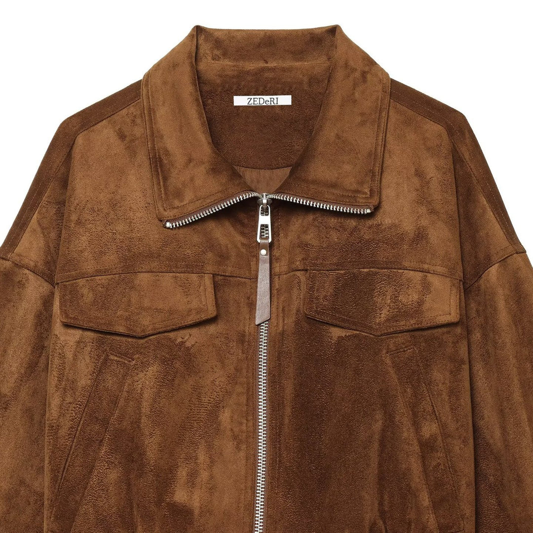 Damen Veloursleder-Optik Bomberjacke mit Tunnelzug und Brustklappen Echo Archiv