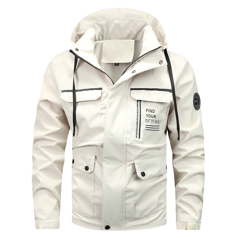 Herren nan wasserfeste Kapuzen-Regenjacke mit Mehrfach-Taschen und winddichter Membran Echo Archiv