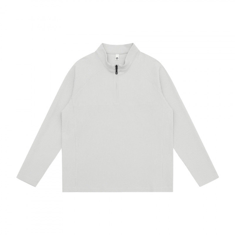 Unisex Grobstruktur-Halbzip-Pullover mit Stehkragen und Boxy-Schnitt Echo Archiv
