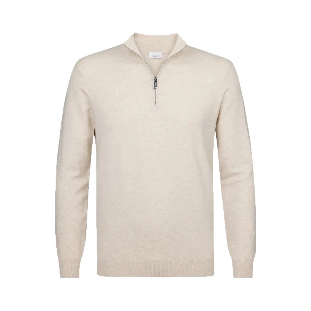 Herren feiner Troyer mit kurzem Reißverschluss, geripptem Saum und Merino-Mix – Cavarno