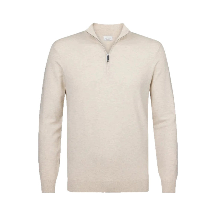 Herren feiner Troyer mit kurzem Reißverschluss, geripptem Saum und Merino-Mix – Cavarno