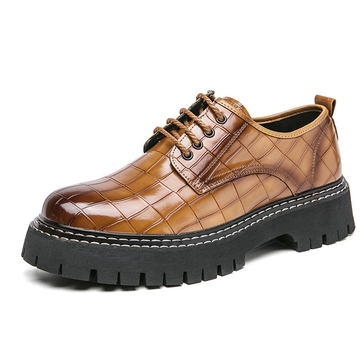 Damen Chunky Derby‑Schnürschuh mit Krokoprägung, lackiertem Kunstleder und profilierter Plateau‑Sohle Echo Archiv