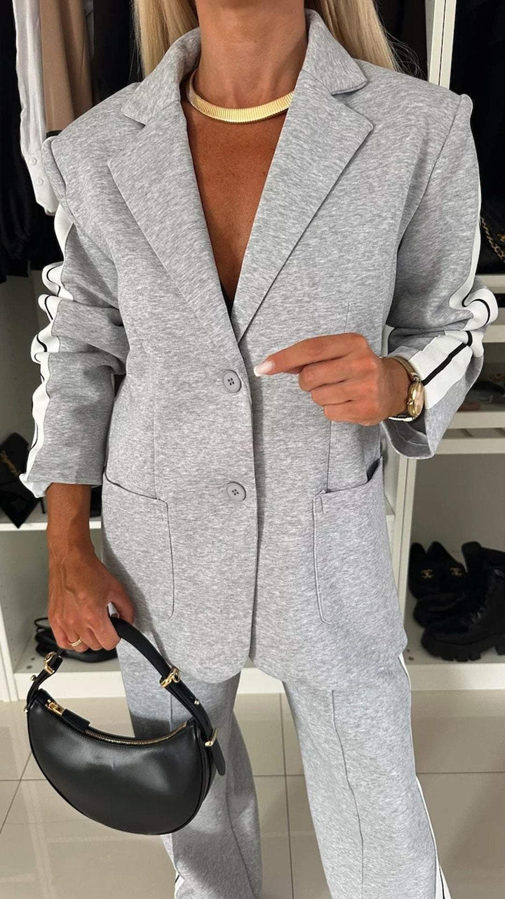 Damen Sportlich-elegantes Jersey-Tailoring-Set mit Longblazer und weitem Trackpant – Valéne
