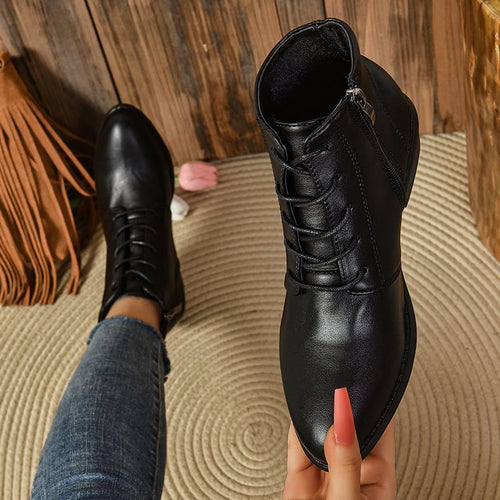Damen Knöchelhohe Schnür‑Stiefeletten mit seitlichem Reißverschluss und niedrigem Blockabsatz Echo Archiv