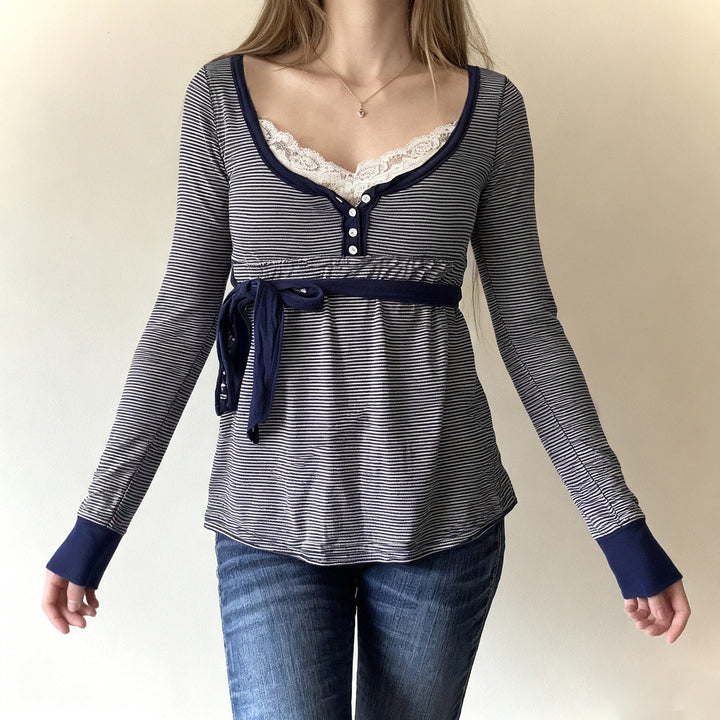 Damen Umstands- und Stillbluse mit Empire-Naht, Knopfleiste und Bindegürtel Echo Archiv