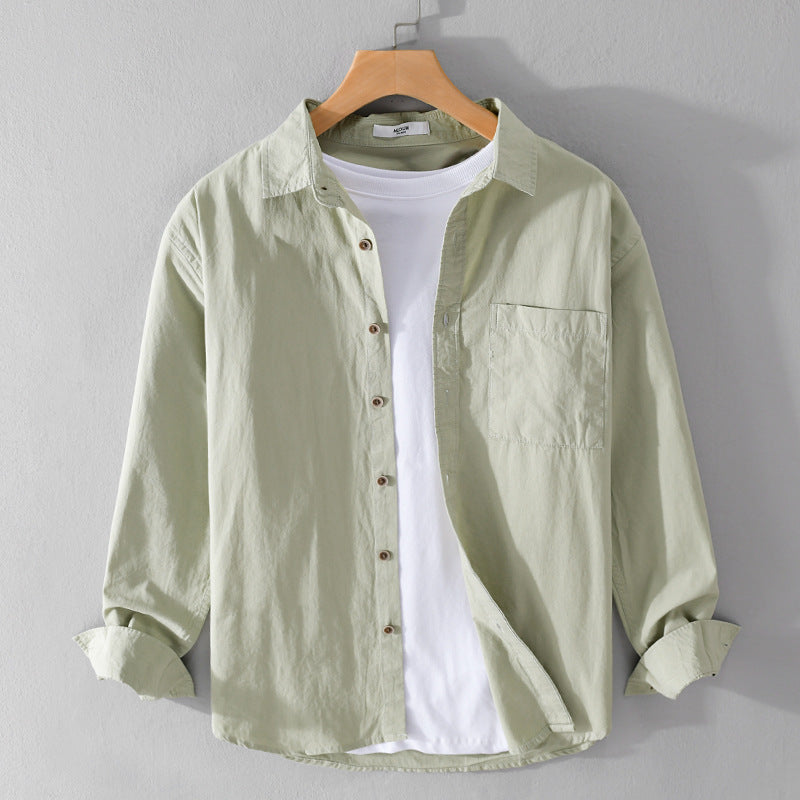 Herren Leichtes Baumwoll-Layering-Overshirt mit Kentkragen, Holzknöpfen und aufgesetzter Brusttasche Echoarchiv