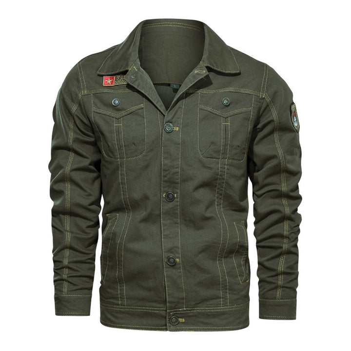Herren Canvas Overshirt mit militärischer Optik Kontraststeppungen und Brustklappen – Taviero