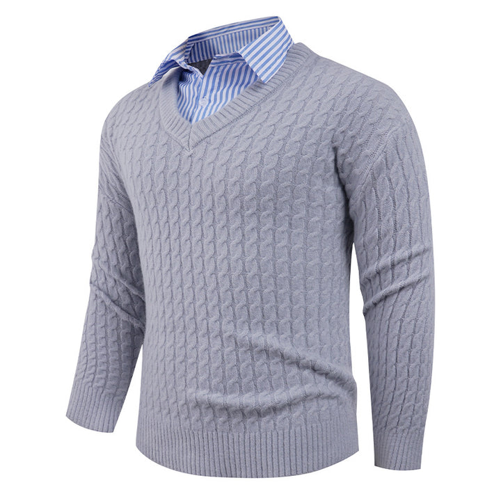 Herren Eleganter Strickpullover mit V-Ausschnitt und feiner Struktur Echoarchiv