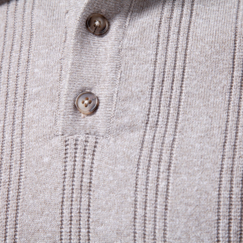 Herren Langarm-Feinstrick-Poloshirt mit Strukturstreifen und geripptem Saum Echoarchiv