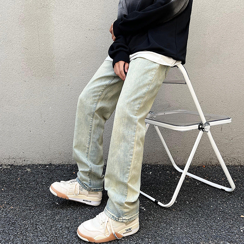 Herren Lockere Straight-Denim-Jeans mit leichter Stonewash-Optik und tiefem Schritt Echo Archiv