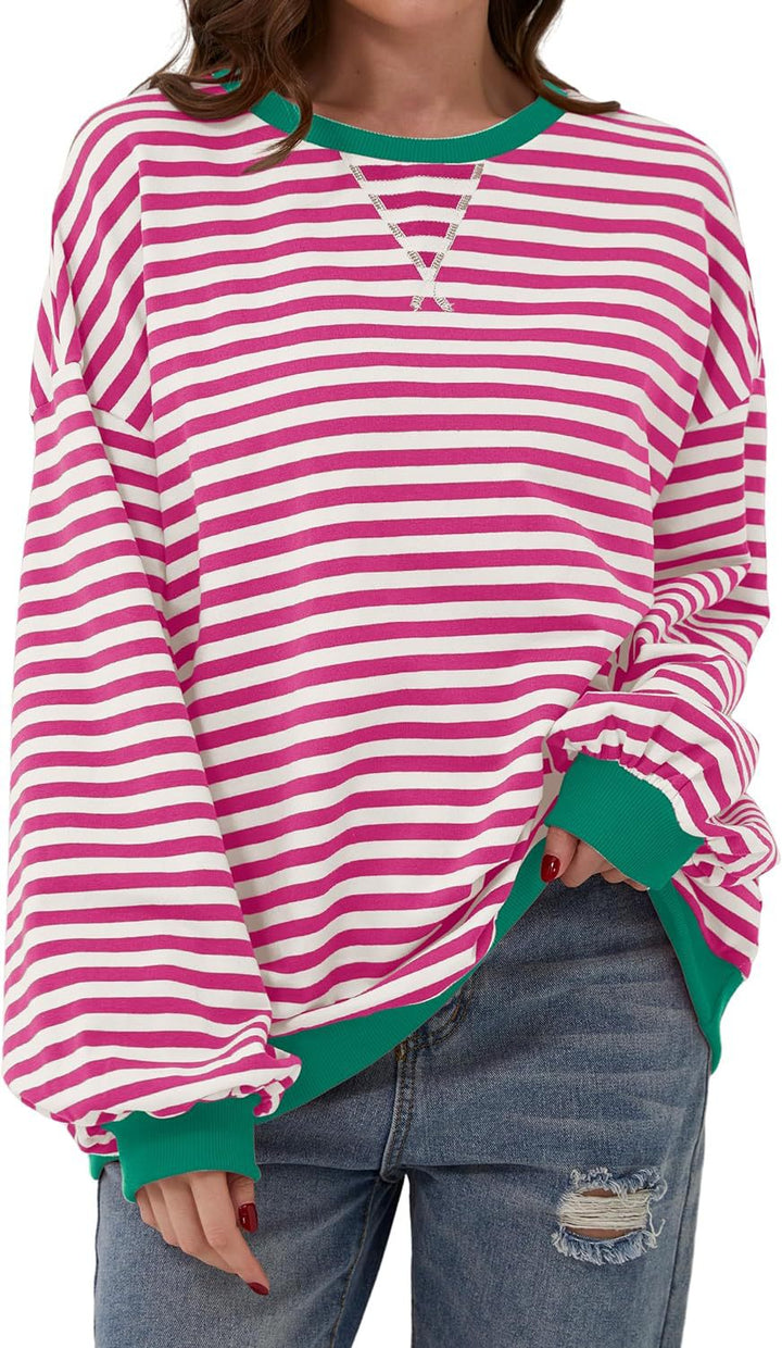 Damen Lässiger Sweatshirt mit bunten Streifen und weitem Schnitt – Avérine